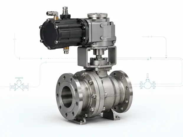 KVA air motor operated actuator mounted on a flanged ball valve